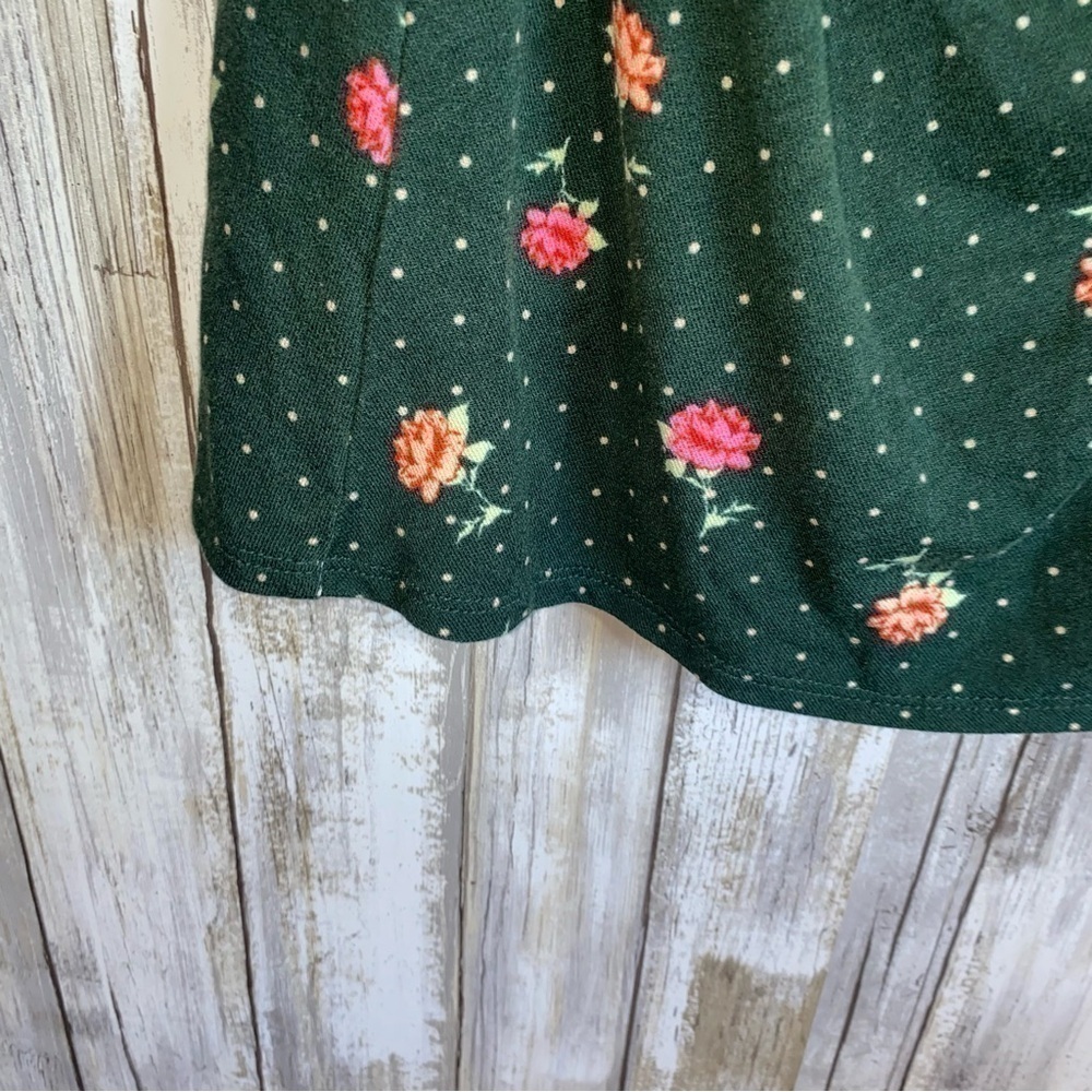 Free People Cecilia Floral Mini Dress Emerald Green Square Neck Ruched Bodycon L - Picture 7 of 9